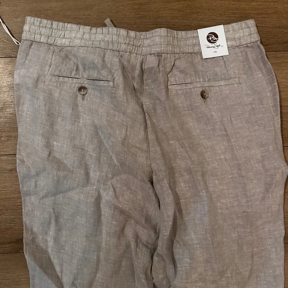Panama Jack Mens 100% Linen Pants Tan Beige Relaxed Fit Drawstring Large NWT